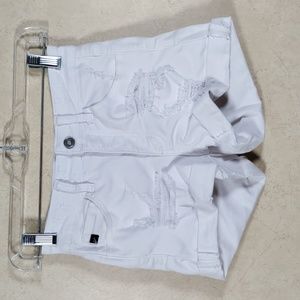 2/$10 05172 KanCan white stretch distressed denim cuffed shorts 23